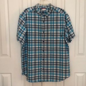 Blue, Teal, & White Plaid Short Sleeve Columbia Shirt